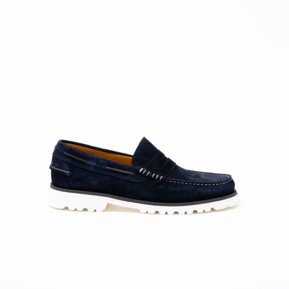 New 100% Italian Made Men Suede Loafers, Snello Blu, Blue - Picture 1 of 4